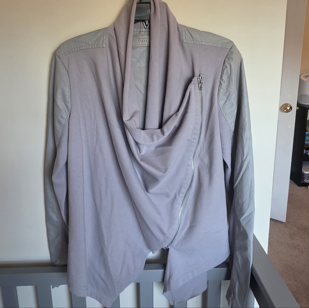 Blank NYC Draped Vegan Leather Zip Blazer Jacket In Grey Womens Size Large